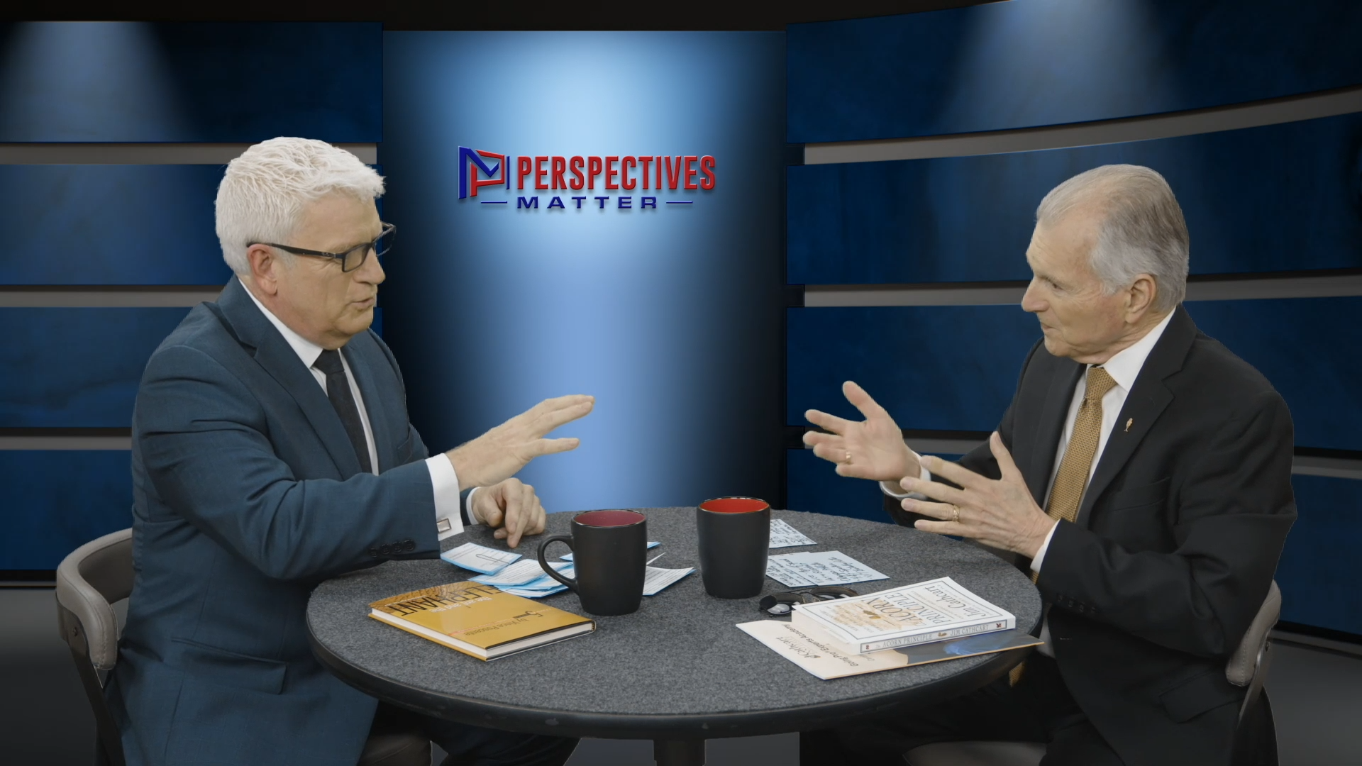 Vince Poscente and Jim Cathcart discuss The Self-Help Industry at the Perspectives Matter table.
